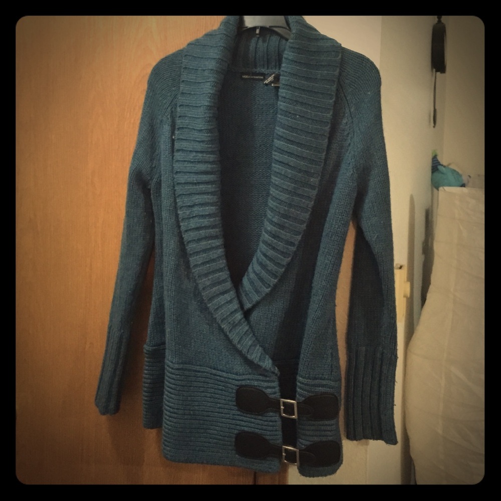 Vintage Victoria’s Secret Moda International Teal Sweater, Black Buckle Accents